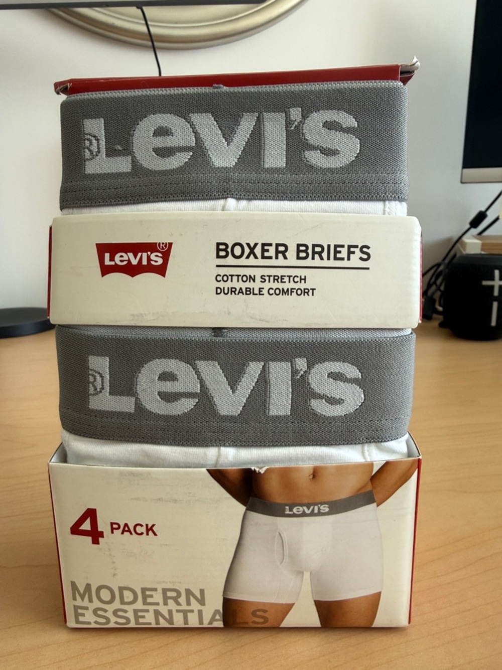 NWT Levi's White Boxer Briefs with Gray Branded Waistbands - 4 Pack